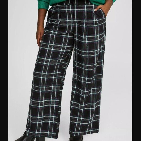 Torrid Studio Crepe Wide Leg Delilah plaid deep black Career Work Fall Pants - Picture 1 of 16